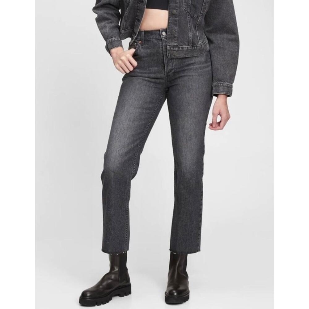 Gap 10 PETITE Cheeky Straight High-Rise Faded Black Button-Fly Denim Jeans NWT